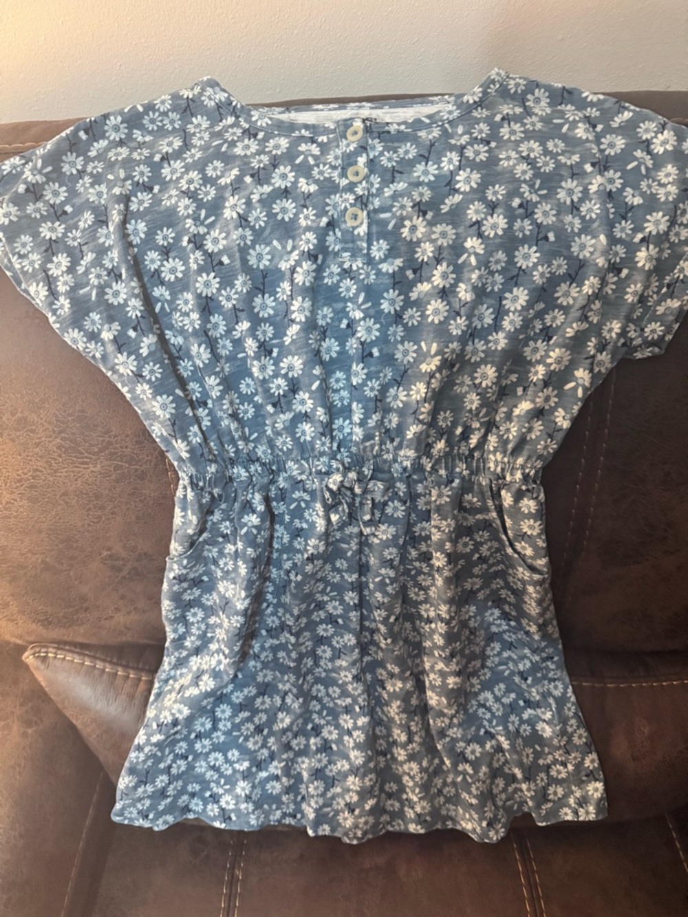 Lands' End Blue Floral Cotton Dress for Girls